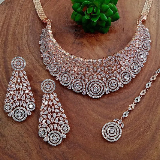 Claccy Gold Rose Pure Work Bling Necklace Set